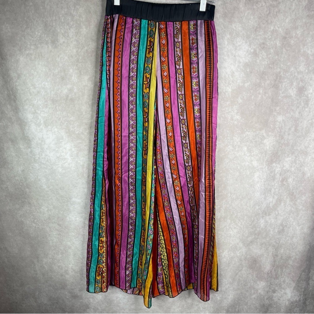 Taka By Takawear Wide Leg Pull On Multi Print Silk Pants Women's Size S